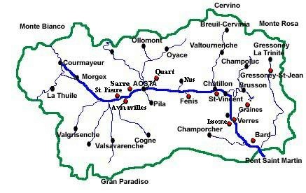 Cartina della valle d'Aosta